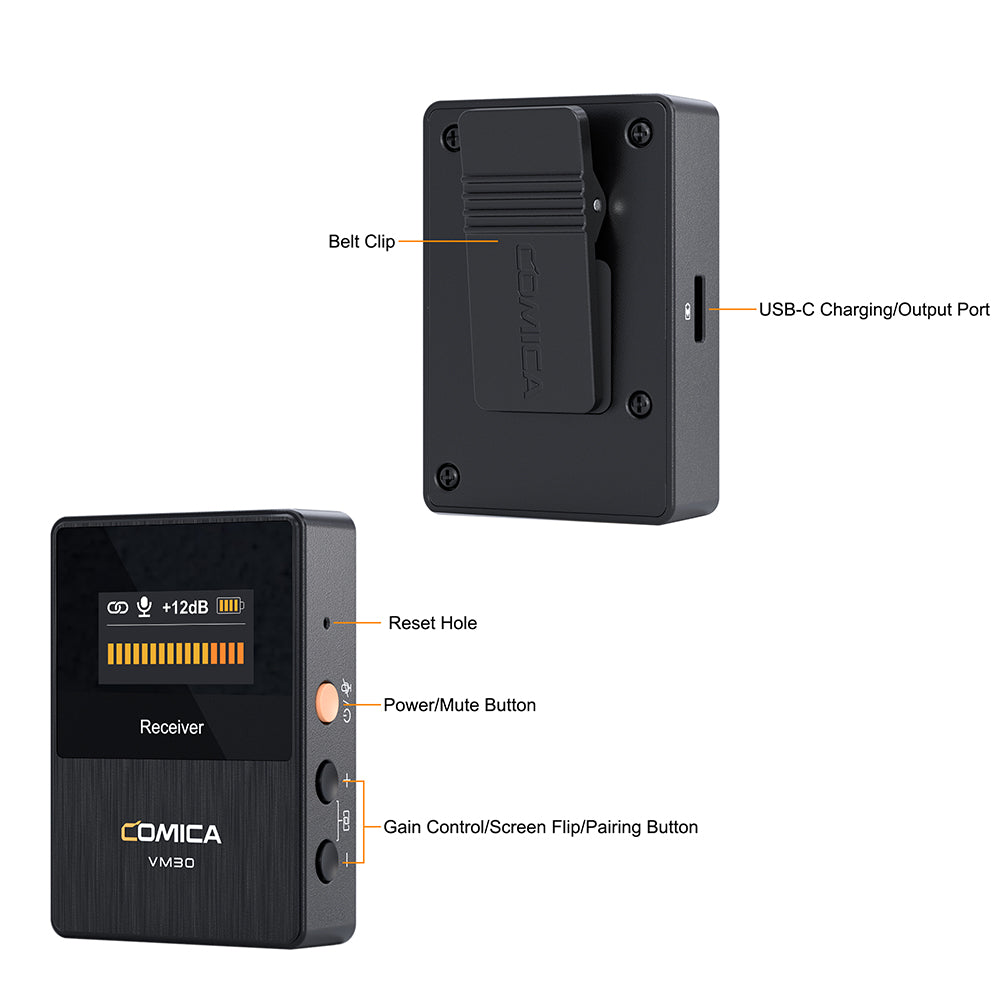 Comica VM30 Shotgun Microphone Super Cardioid Condenser Wireless 100 Metre Range Built In Recorder