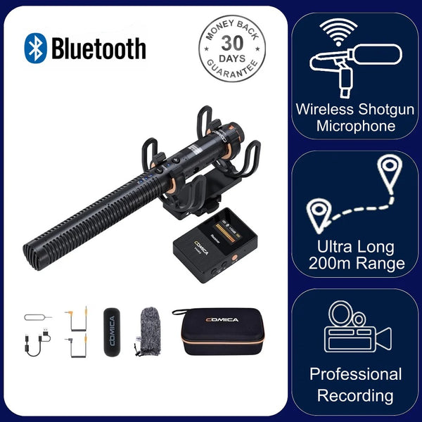Comica VM30 Shotgun Microphone Super Cardioid Condenser Wireless 100 Metre Range Built In Recorder