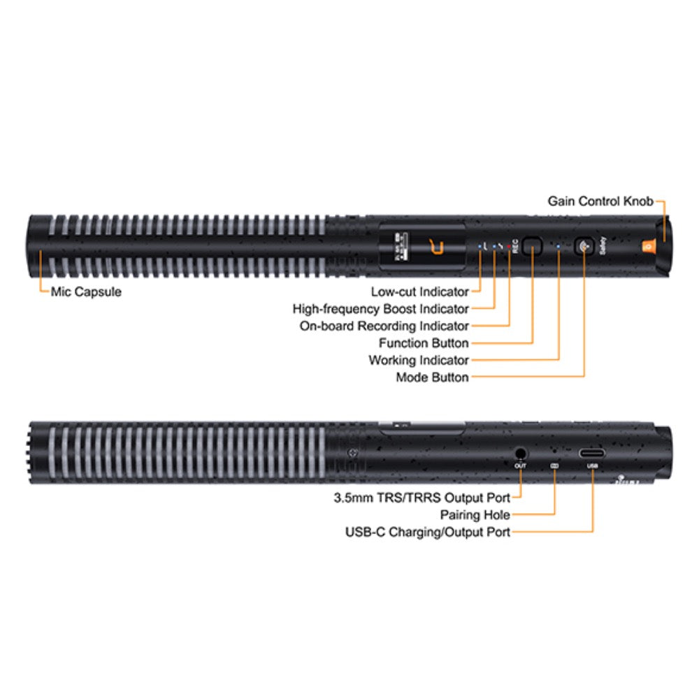 VM40 Comica Shotgun Microphone Super Cardioid Dual Channel Wireless 200 Metre Range Built In Recorder