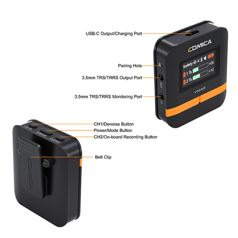 VM40 Comica Shotgun Microphone Super Cardioid Dual Channel Wireless 200 Metre Range Built In Recorder