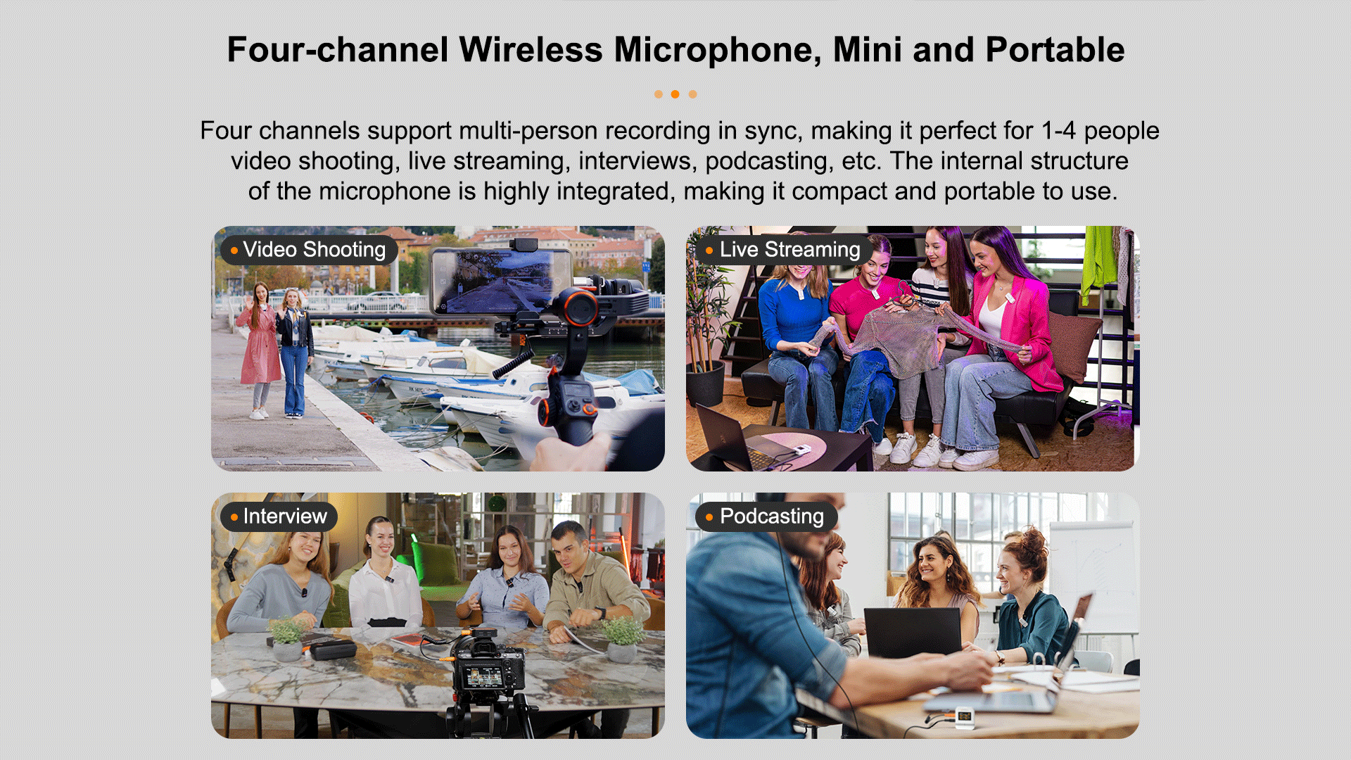 Comica Vimo Q Wireless Microphone 2.4G Four Channel 200 metre Mini Lapel Noise Cancellation for Camera Smartphone PC