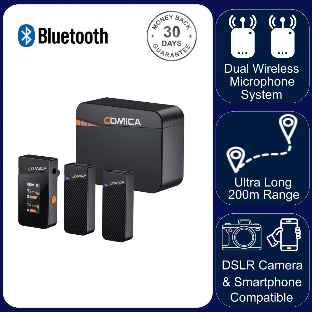 Comica Vimo C3 Wireless Microphone 2.4G Dual Channel 200 metre Mini Lapel Noise Cancellation for Camera Smartphone PC