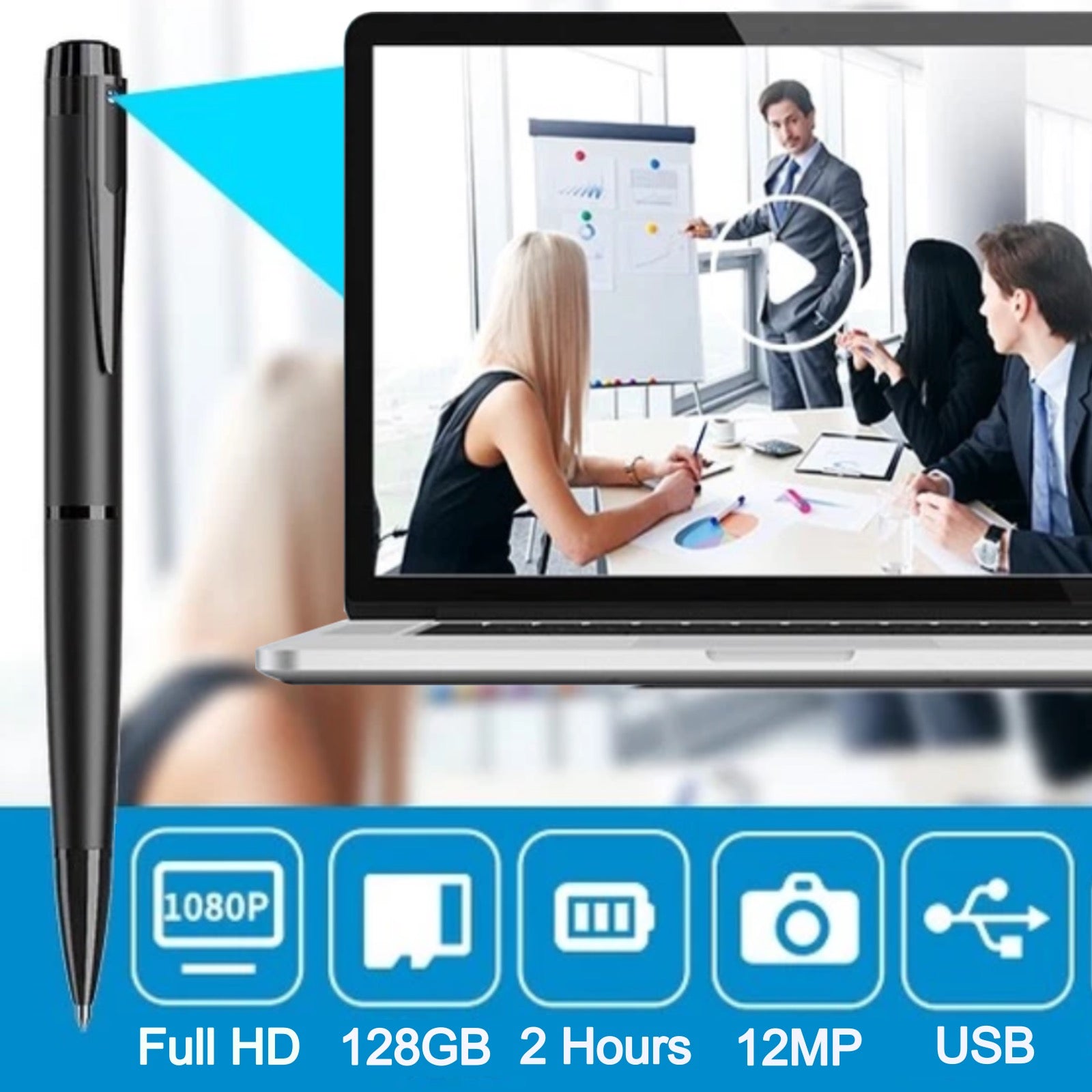W9 Video Pen Recorder 12MP Camera 1080p Full HD with Audio & Photo One Touch Record