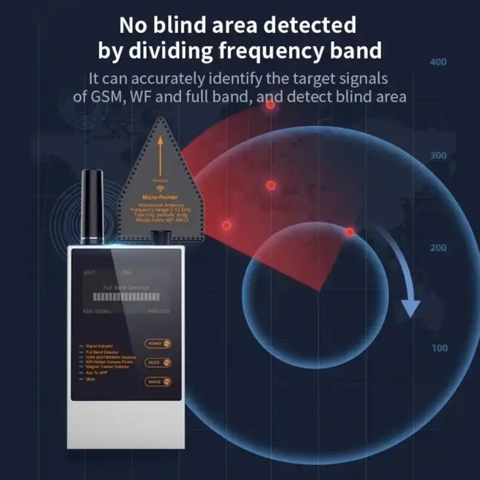 WT10 Anti Bug Sweep Full Band Detector GSM Audio GPS Tracker WIFI Hidd ...