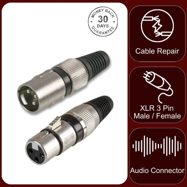 Low Cost Replacement 3 Pin XLR Male Plug Connector For Microphones & Cables on Amplifiers & Mixers