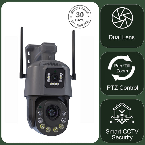 Wi-Fi 6MP Dual Lens Camera 36x Zoom Waterproof Dome Outdoor Tracking Smart Home Security PTZ IP CCTV