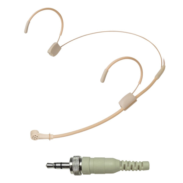 Unidirectional Headset Microphone Beige Double Ear-Hook for Sennheiser 3.5mm Jack and Lemo 3 Pin Body Pack Transmitter