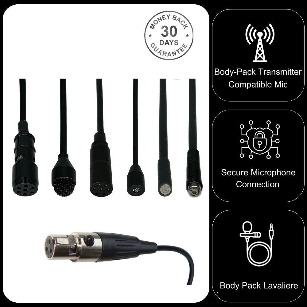 Mini Lavaliere Microphones 3 Pin Mini XLR (TA3F) for AKG Samson Gemini LG Body Pack Radio Transmitters