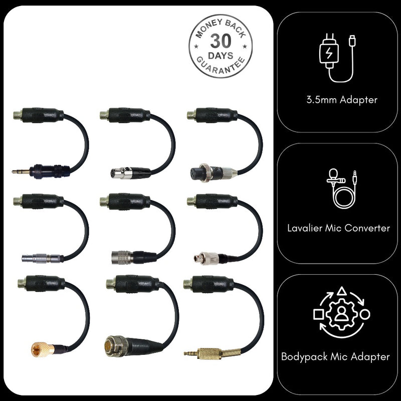 Microphone adapter converters for all wireless radio body pack transmitter