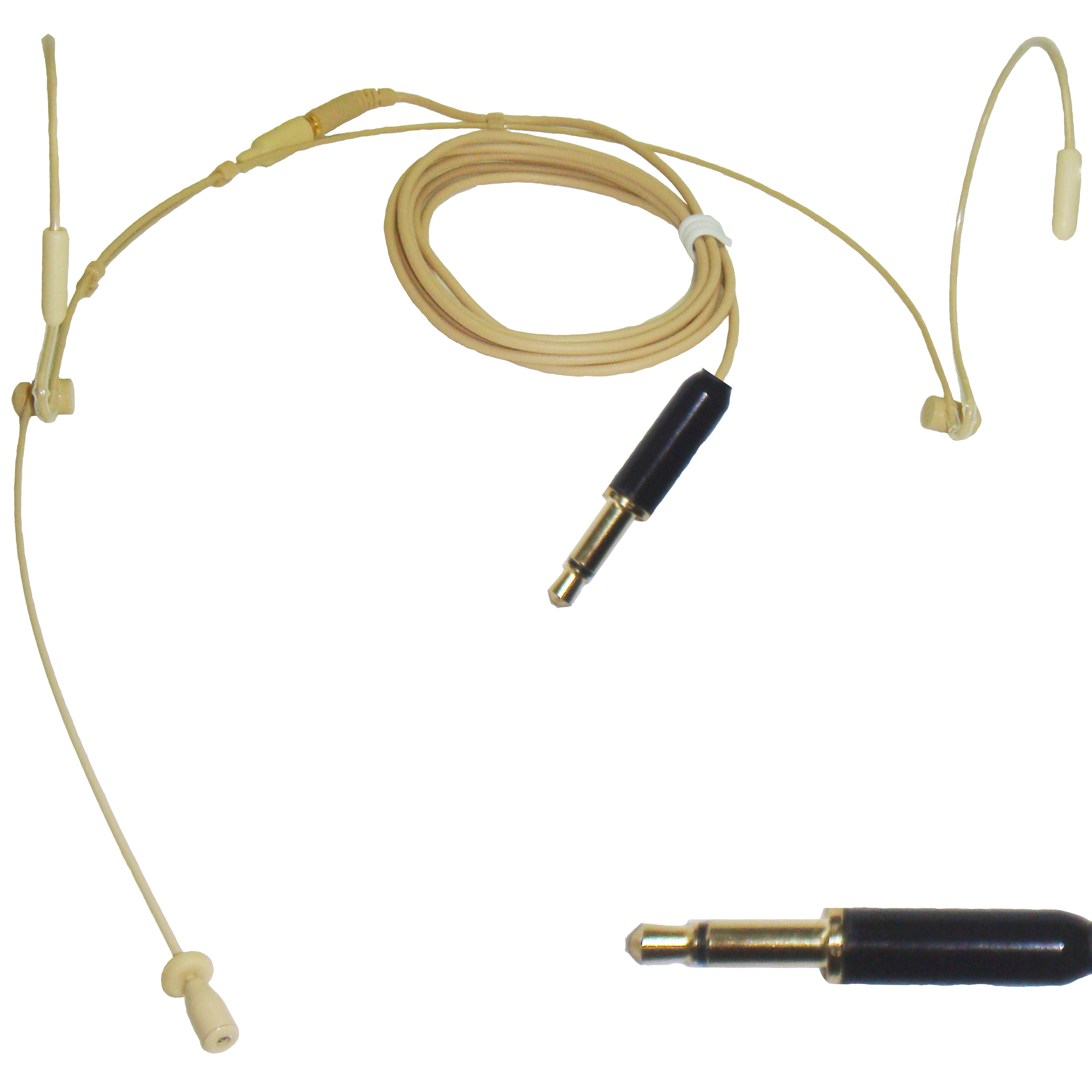 Beige Double Ear Hook Headset Microphone for TOA WM Wireless Body Pack Transmitter Slimline 3.5mm Jack Plug