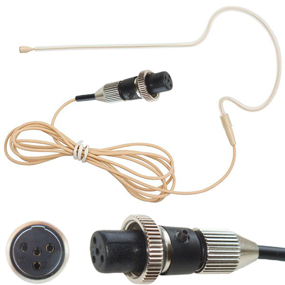 Single Earset Ear Hook Microphone for Shure Body Pack Transmitters 4 Pin Mini XLR Lemo 3 pin