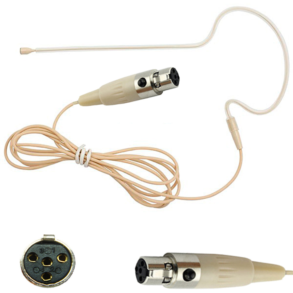 Single Earset Ear Hook Microphone for Shure Body Pack Transmitters 4 Pin Mini XLR Lemo 3 pin