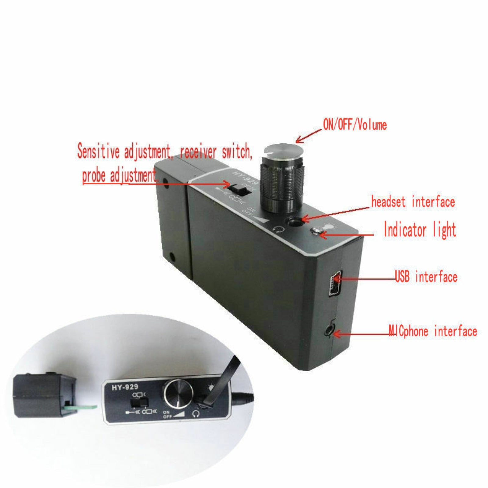 HY-929 Listen Through Wall Microphone Recorder Amplifier Leaking Pipe Door Window