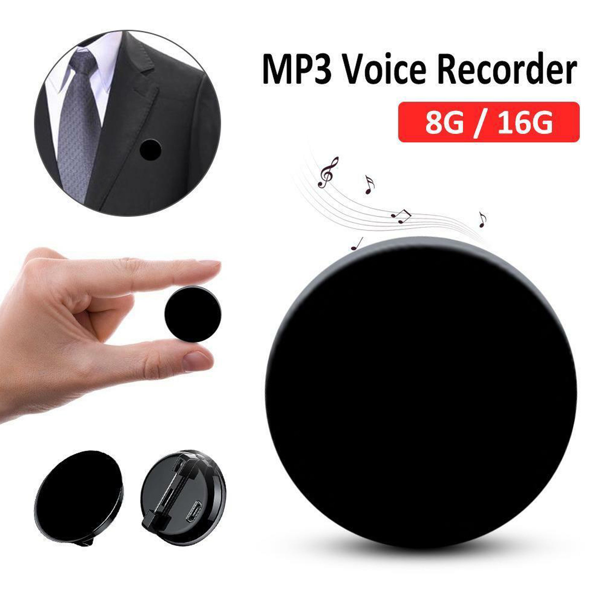 Brooch Pin Voice Recorder 32GB Sound Activated 38 Hour Battery 1536kbps .WAV Audio Format
