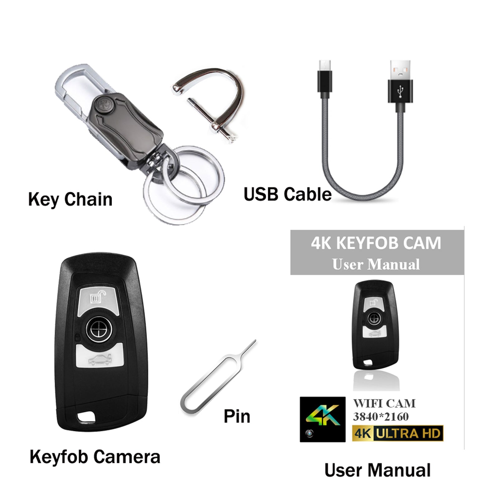 Wireless Wi-Fi 4K Covert Security Camera Video Recorder in Car Key Fob  Remote