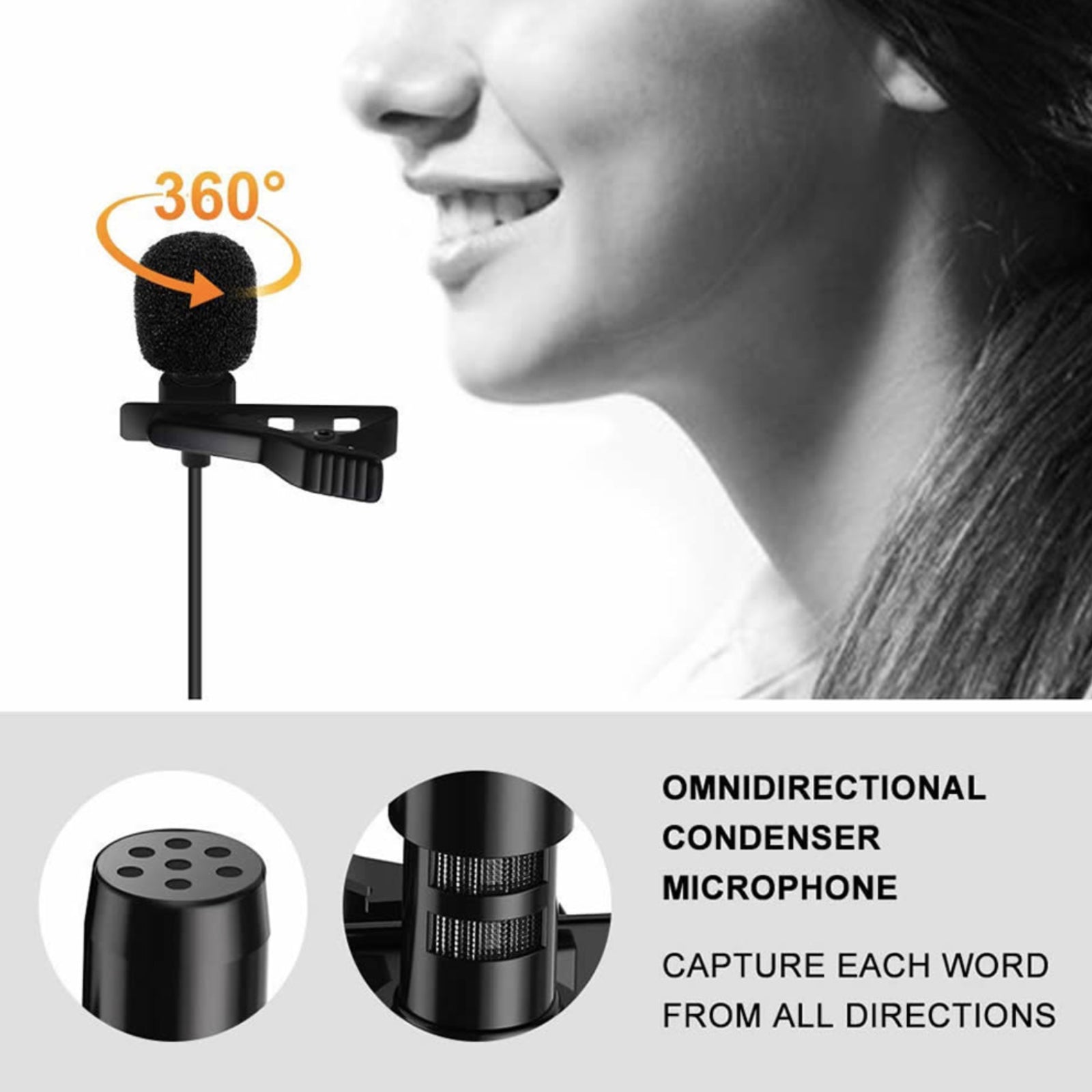 Type-C Lavaliere Microphone for iPhone iPad Android and Tablet 2m 4m and 6m Cable Length