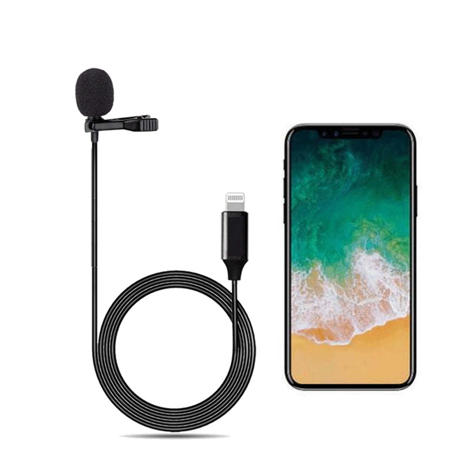 Clip On Lapel Lavalier Microphone for iPhone iPad Lightning Connector 2m, 4m, 6 metre cable length