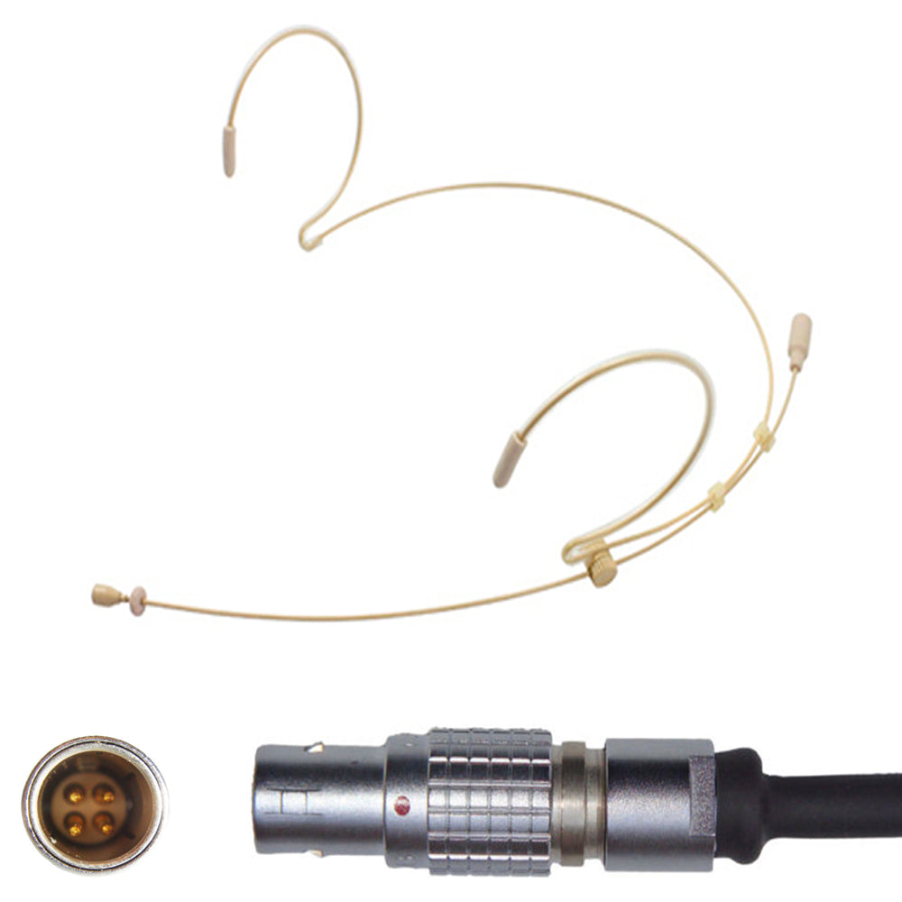 Beige Double Ear Hook Microphone for Trantec Lemo 4 pin, 3.5mm Jack, 4 Pin Mini XLR Body Pack Transmitters