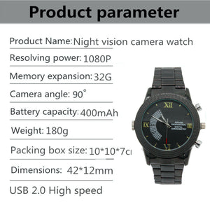 32GB Spy Watch Video Camera Full HD 1080p Covert Recorder with Sound 12MP Photo