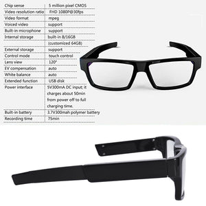 Touch Activated 5MP 1080p Full HD Hidden Spy Video Camera Glasses DVR Recorder