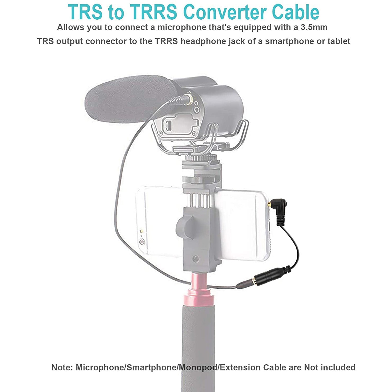 Smartphone or Tablet Microphone Adapter 3.5mm TRS Female Jack Socket to TRRS Male Jack Plug